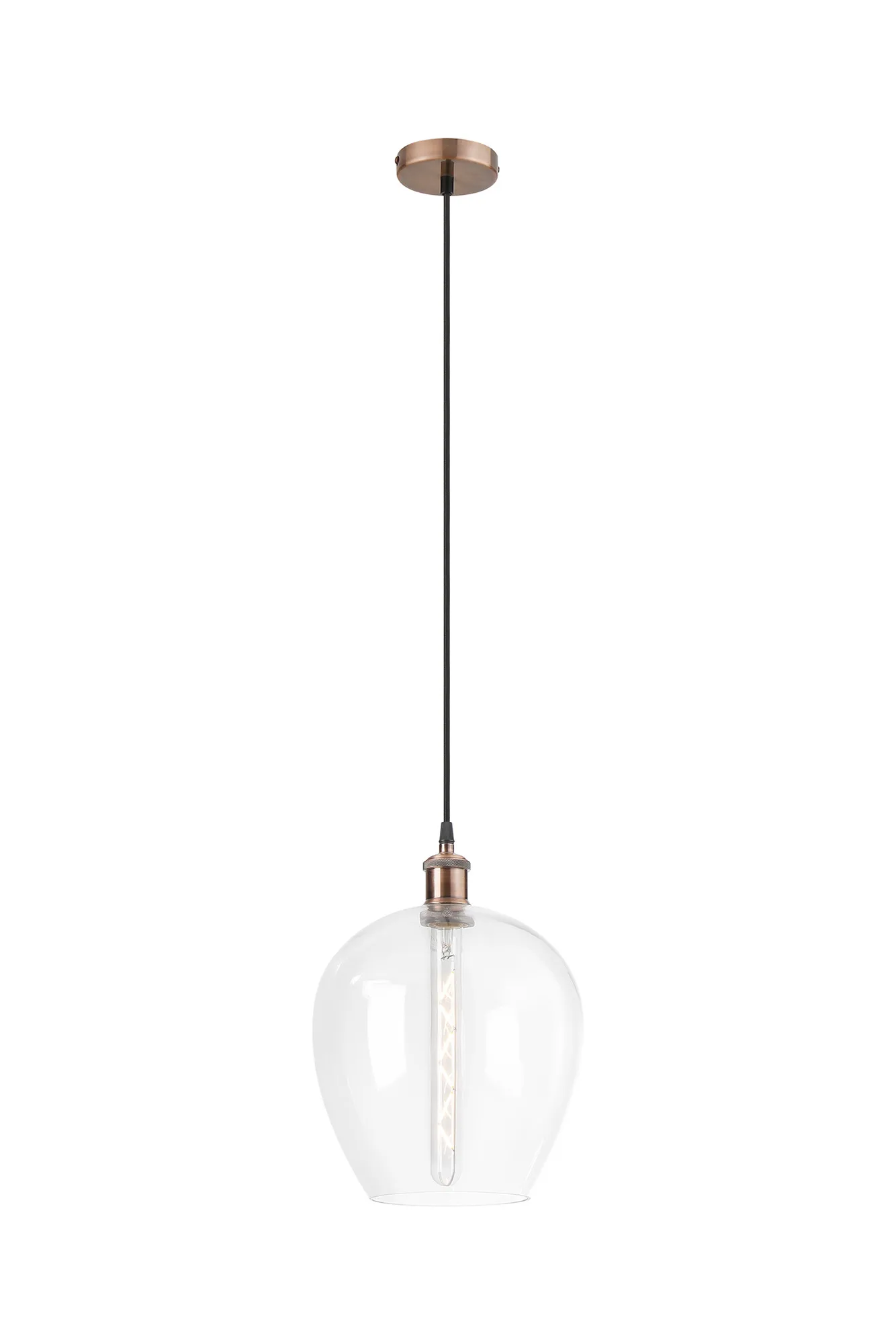 Cawdor Single Pendant, 1 Light E27, Antique Copper/Black/Clear Wine Glass DK1102  Deco Cawdor